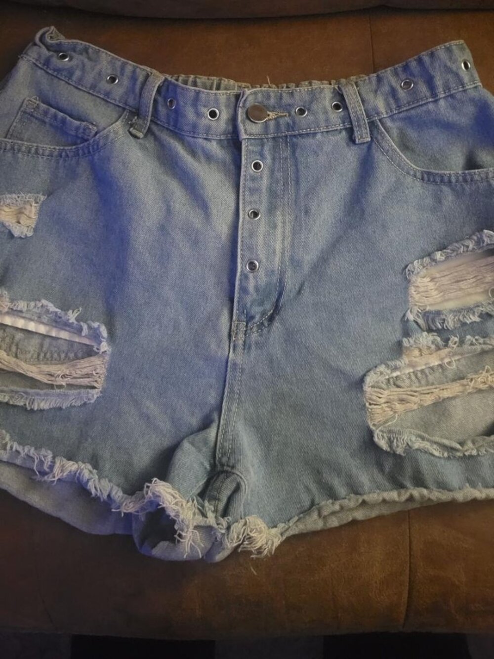 SHEIN Curve Distressed Denim Shorts - Size 0XL - Light Wash